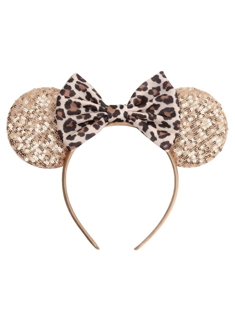 Women Leopard Polyester Sparkle Sequins Mickey Mouse Hair Bow Handmade Headband